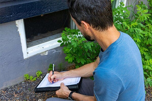 Building Surveyor inspecting window frame.